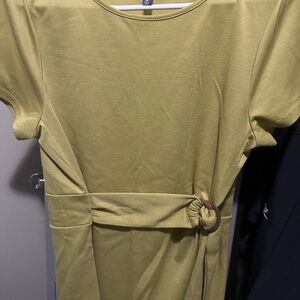 Massini Lime Green Short Sleeve Belted Top with Ring Detail